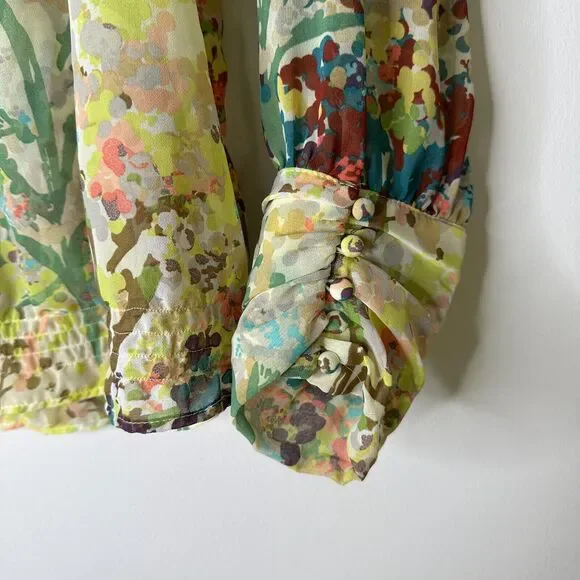 H&M Pretty Flowy Voile Chiffon Lux Romantic Shirt Covered Buttons Sheer US 14 - Picture 3 of 4